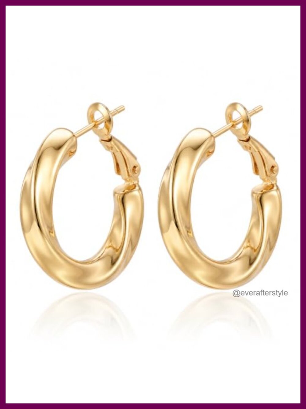 14K Gold Plated Chunky Dome Hoop Earrings Lightweight Statement